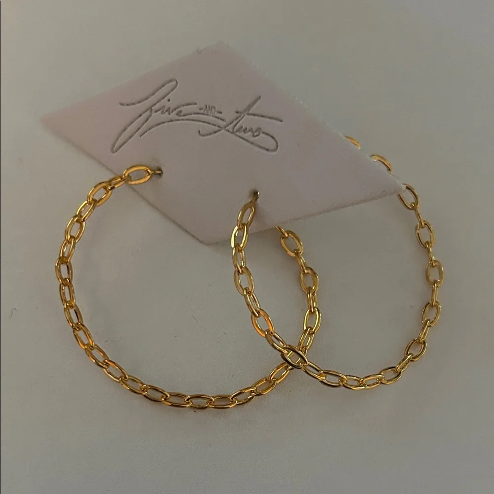 Five and Two - Gold Chain Link Hoop Earrings, NWT